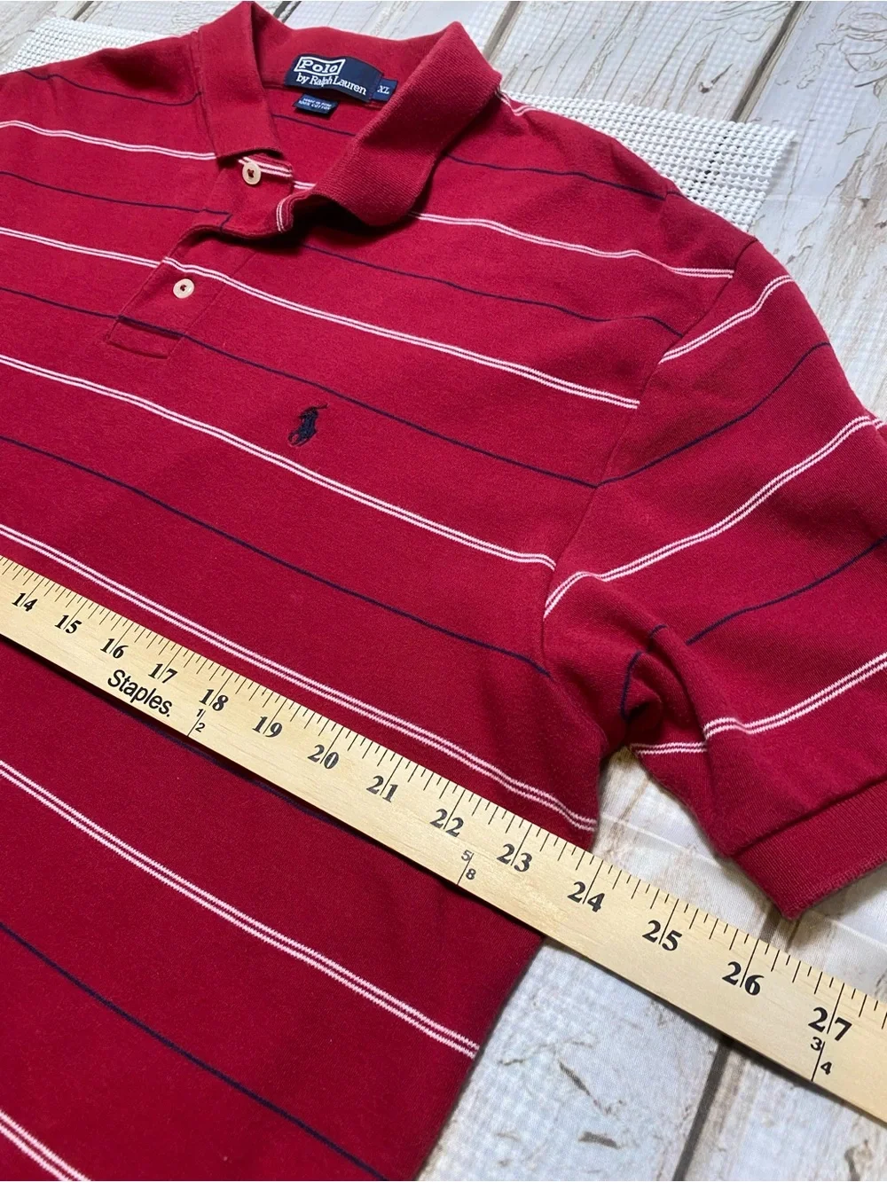 Ralph Lauren Red Polo with White Stripe Detail Sz-XL
